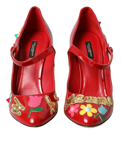 Dolce &amp; Gabbana Rode Leren Versierde Mary Jane Pumps Hakken Schoenen