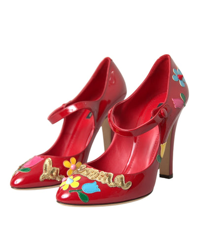 Dolce &amp; Gabbana Rode Leren Versierde Mary Jane Pumps Hakken Schoenen