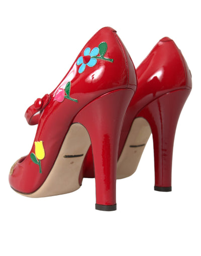 Dolce &amp; Gabbana Rode Leren Versierde Mary Jane Pumps Hakken Schoenen