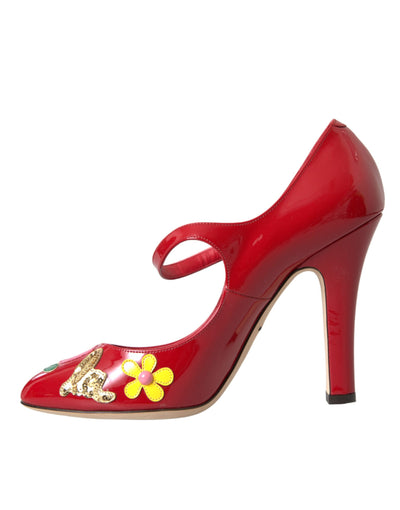 Dolce &amp; Gabbana Rode Leren Versierde Mary Jane Pumps Hakken Schoenen