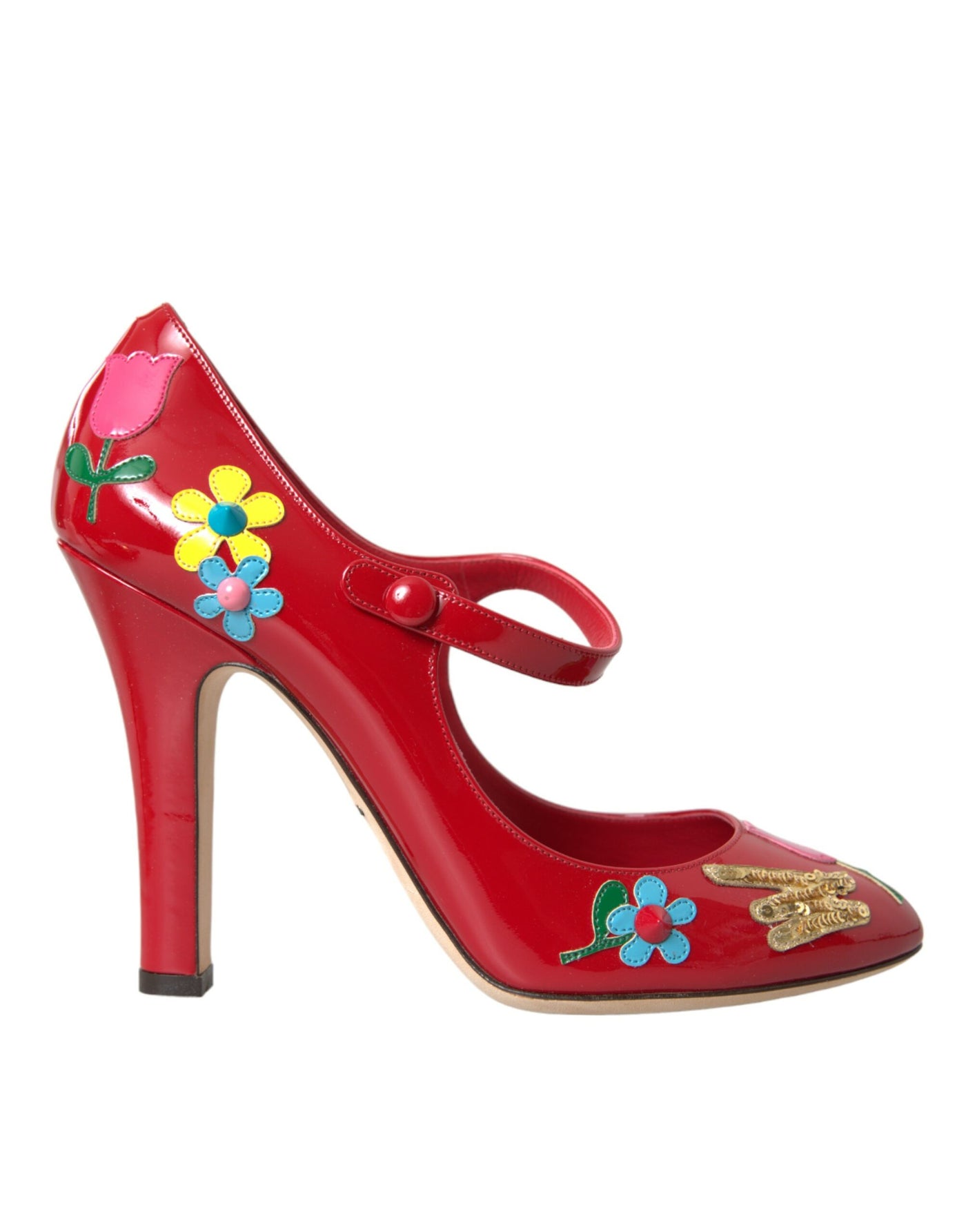Dolce &amp; Gabbana Rode Leren Versierde Mary Jane Pumps Hakken Schoenen