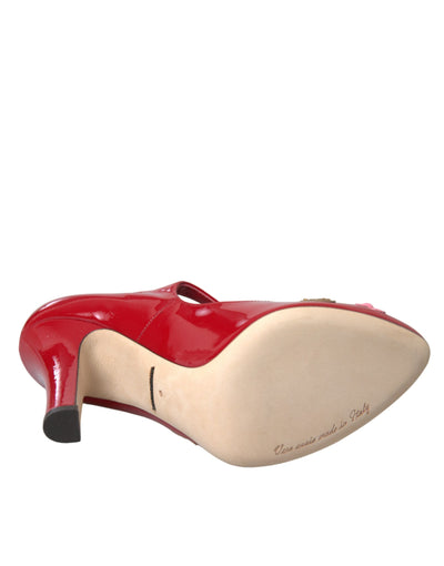 Dolce &amp; Gabbana Rode Leren Versierde Mary Jane Pumps Hakken Schoenen