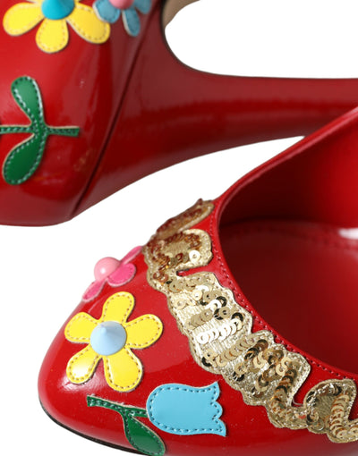 Dolce &amp; Gabbana Rode Leren Versierde Mary Jane Pumps Hakken Schoenen