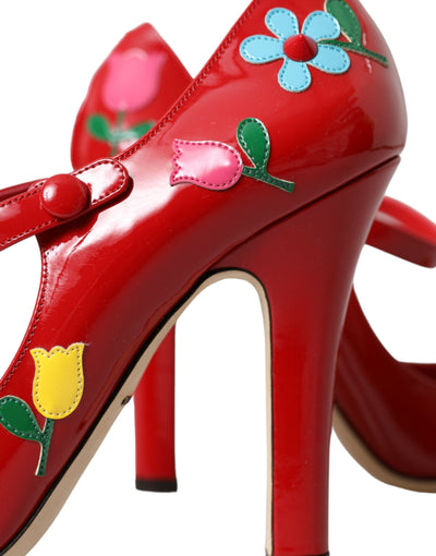 Dolce &amp; Gabbana Rode Leren Versierde Mary Jane Pumps Hakken Schoenen