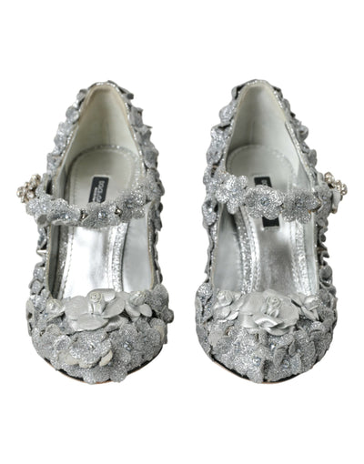 Dolce &amp; Gabbana Zilveren Bloemen Kristal Mary Jane Pumps Schoenen