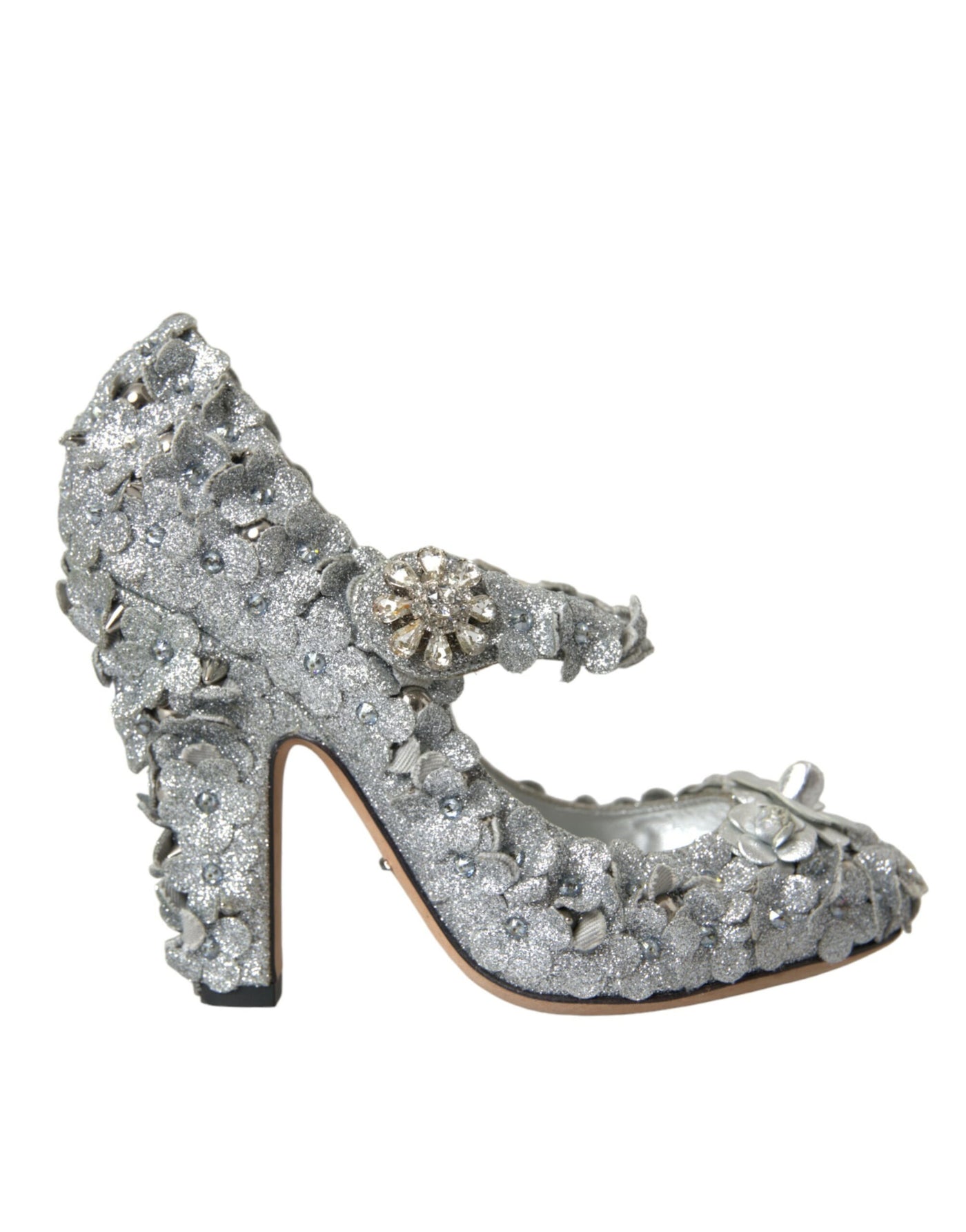 Dolce &amp; Gabbana Zilveren Bloemen Kristal Mary Jane Pumps Schoenen