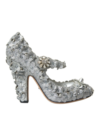 Dolce &amp; Gabbana Zilveren Bloemen Kristal Mary Jane Pumps Schoenen