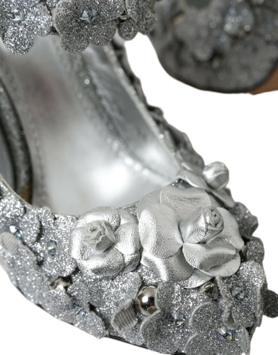 Dolce &amp; Gabbana Zilveren Bloemen Kristal Mary Jane Pumps Schoenen