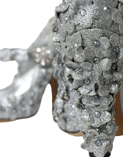 Dolce &amp; Gabbana Zilveren Bloemen Kristal Mary Jane Pumps Schoenen