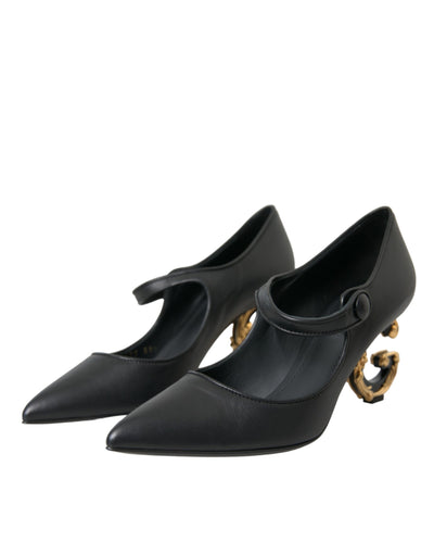 Dolce &amp; Gabbana zwarte leren logo hakken Mary Janes pumps schoenen