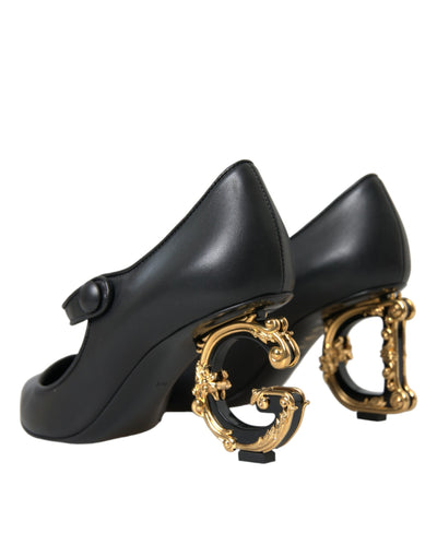Dolce &amp; Gabbana zwarte leren logo hakken Mary Janes pumps schoenen