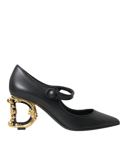 Dolce &amp; Gabbana zwarte leren logo hakken Mary Janes pumps schoenen