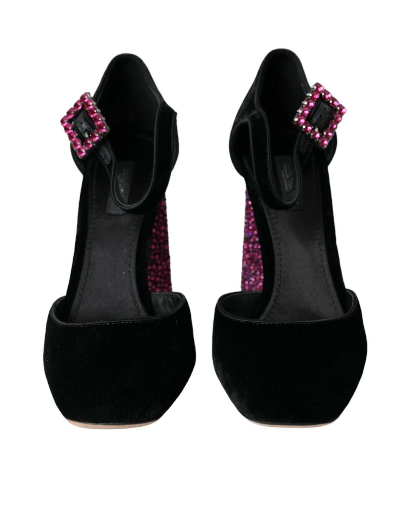 Dolce &amp; Gabbana Black Velvet Strass Crystal Mary Janes-schoenen