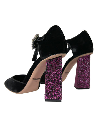 Dolce &amp; Gabbana Black Velvet Strass Crystal Mary Janes-schoenen
