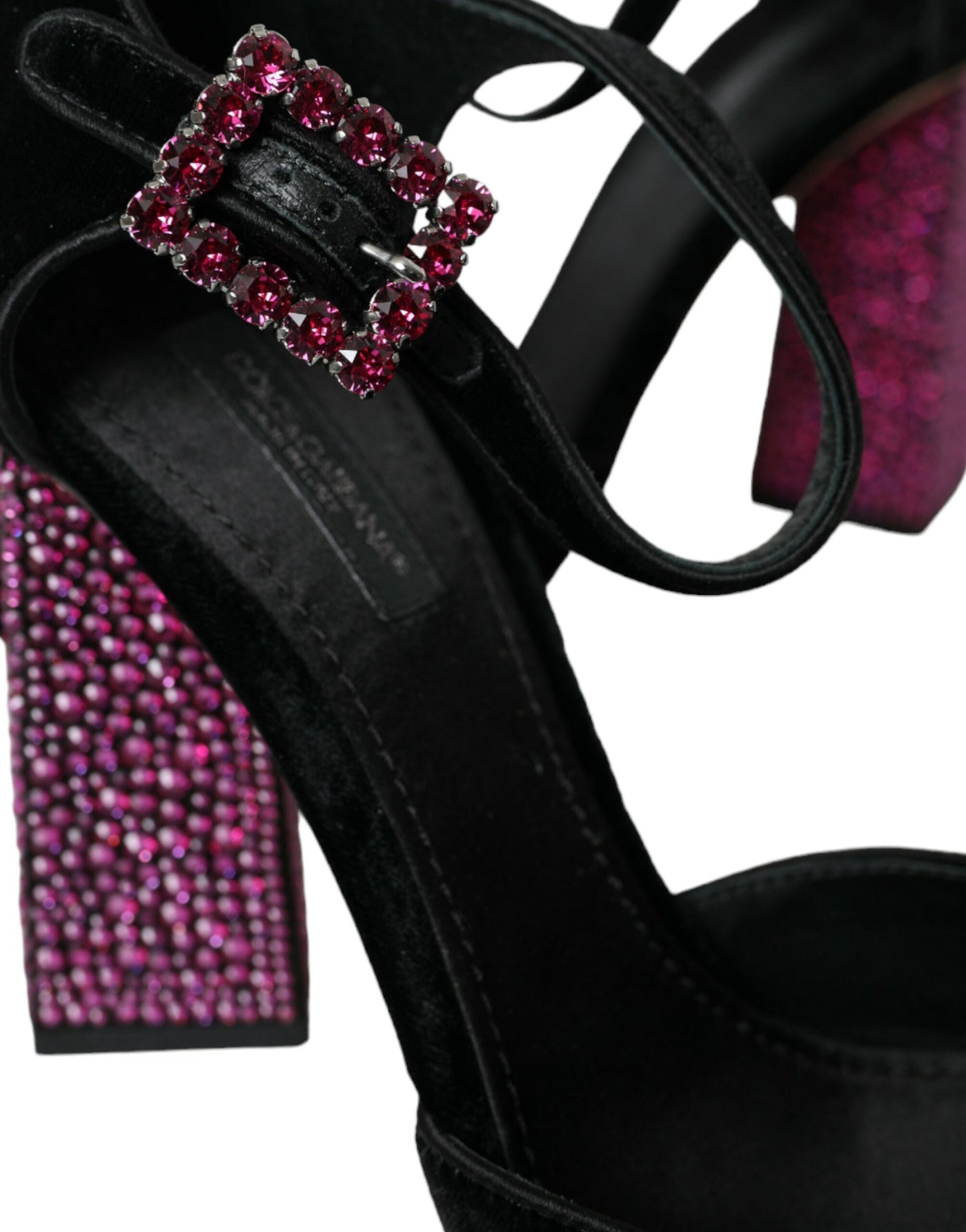 Dolce &amp; Gabbana Black Velvet Strass Crystal Mary Janes-schoenen
