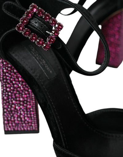 Dolce &amp; Gabbana Black Velvet Strass Crystal Mary Janes-schoenen