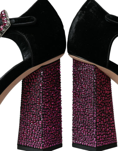 Dolce &amp; Gabbana Black Velvet Strass Crystal Mary Janes-schoenen