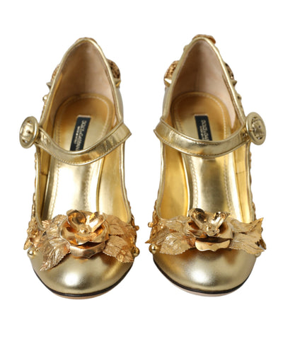 Dolce &amp; Gabbana gouden leren Mary Janes pumps met kristallen