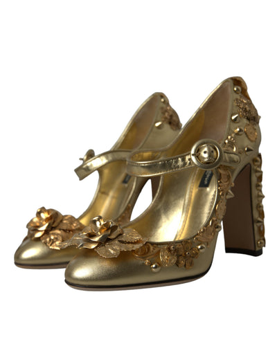 Dolce &amp; Gabbana gouden leren Mary Janes pumps met kristallen