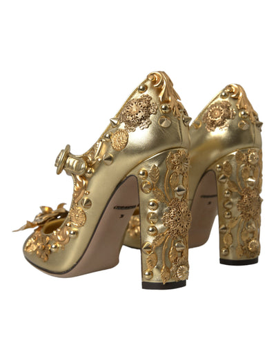 Dolce &amp; Gabbana gouden leren Mary Janes pumps met kristallen