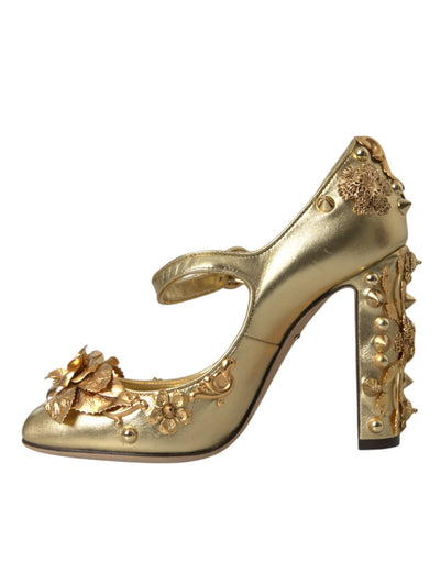 Dolce &amp; Gabbana gouden leren Mary Janes pumps met kristallen