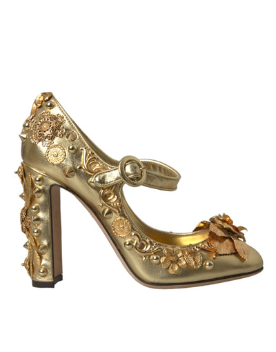 Dolce &amp; Gabbana gouden leren Mary Janes pumps met kristallen
