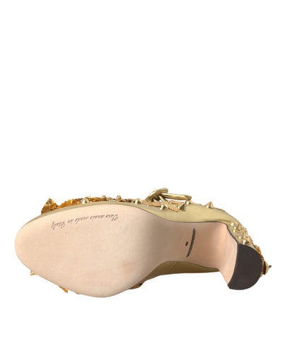 Dolce &amp; Gabbana gouden leren Mary Janes pumps met kristallen