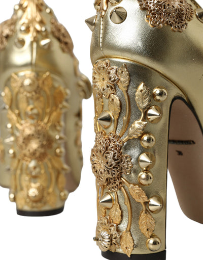 Dolce &amp; Gabbana gouden leren Mary Janes pumps met kristallen