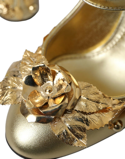 Dolce &amp; Gabbana gouden leren Mary Janes pumps met kristallen