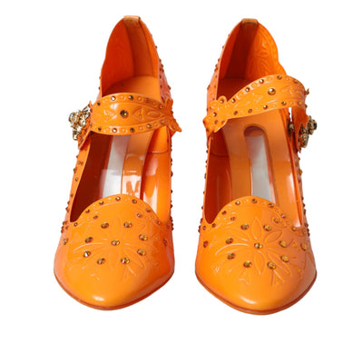 Dolce &amp; Gabbana Orange CINDERELLA Floral Crystal Pumps Schoenen