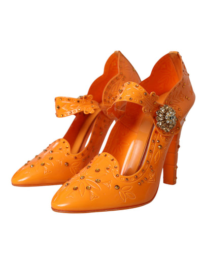 Dolce &amp; Gabbana Orange CINDERELLA Floral Crystal Pumps Schoenen