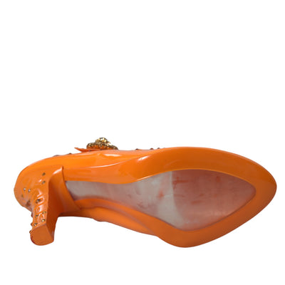 Dolce &amp; Gabbana Orange CINDERELLA Floral Crystal Pumps Schoenen
