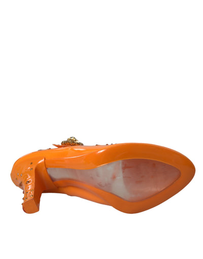 Dolce &amp; Gabbana Orange CINDERELLA Floral Crystal Pumps Schoenen