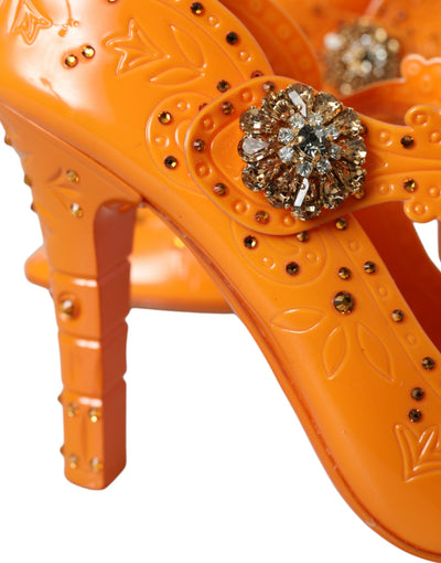 Dolce &amp; Gabbana Orange CINDERELLA Floral Crystal Pumps Schoenen