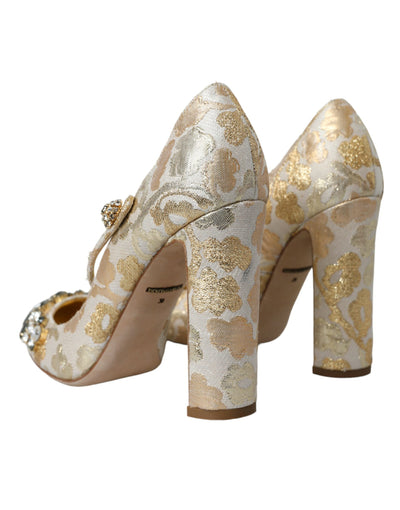 Dolce &amp; Gabbana Gold Jacquard Crystal Mary Janes Pumps Schoenen