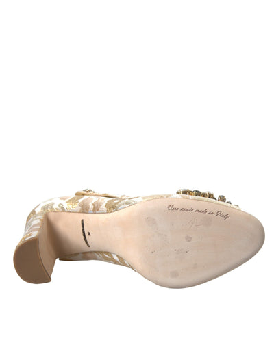 Dolce &amp; Gabbana Gold Jacquard Crystal Mary Janes Pumps Schoenen