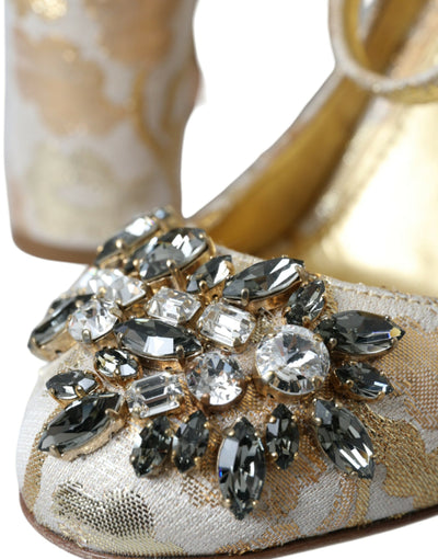 Dolce &amp; Gabbana Gold Jacquard Crystal Mary Janes Pumps Schoenen