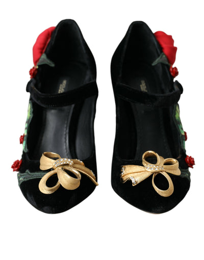 Dolce &amp; Gabbana Zwarte Rozen Kristallen Broche Mary Jane Schoenen
