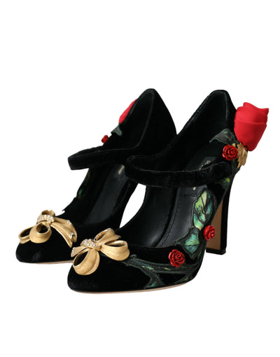 Dolce &amp; Gabbana Zwarte Rozen Kristallen Broche Mary Jane Schoenen