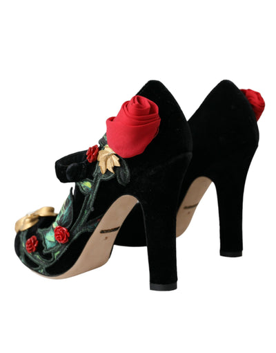 Dolce &amp; Gabbana Zwarte Rozen Kristallen Broche Mary Jane Schoenen