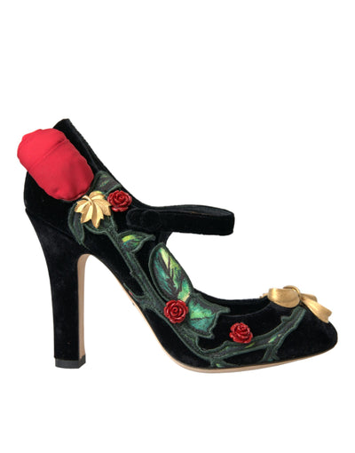 Dolce &amp; Gabbana Zwarte Rozen Kristallen Broche Mary Jane Schoenen