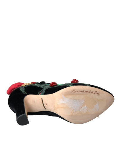 Dolce &amp; Gabbana Zwarte Rozen Kristallen Broche Mary Jane Schoenen
