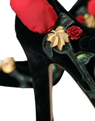 Dolce &amp; Gabbana Zwarte Rozen Kristallen Broche Mary Jane Schoenen