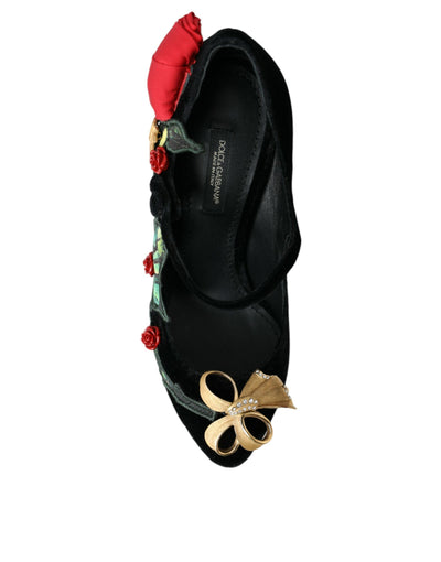 Dolce &amp; Gabbana Zwarte Rozen Kristallen Broche Mary Jane Schoenen
