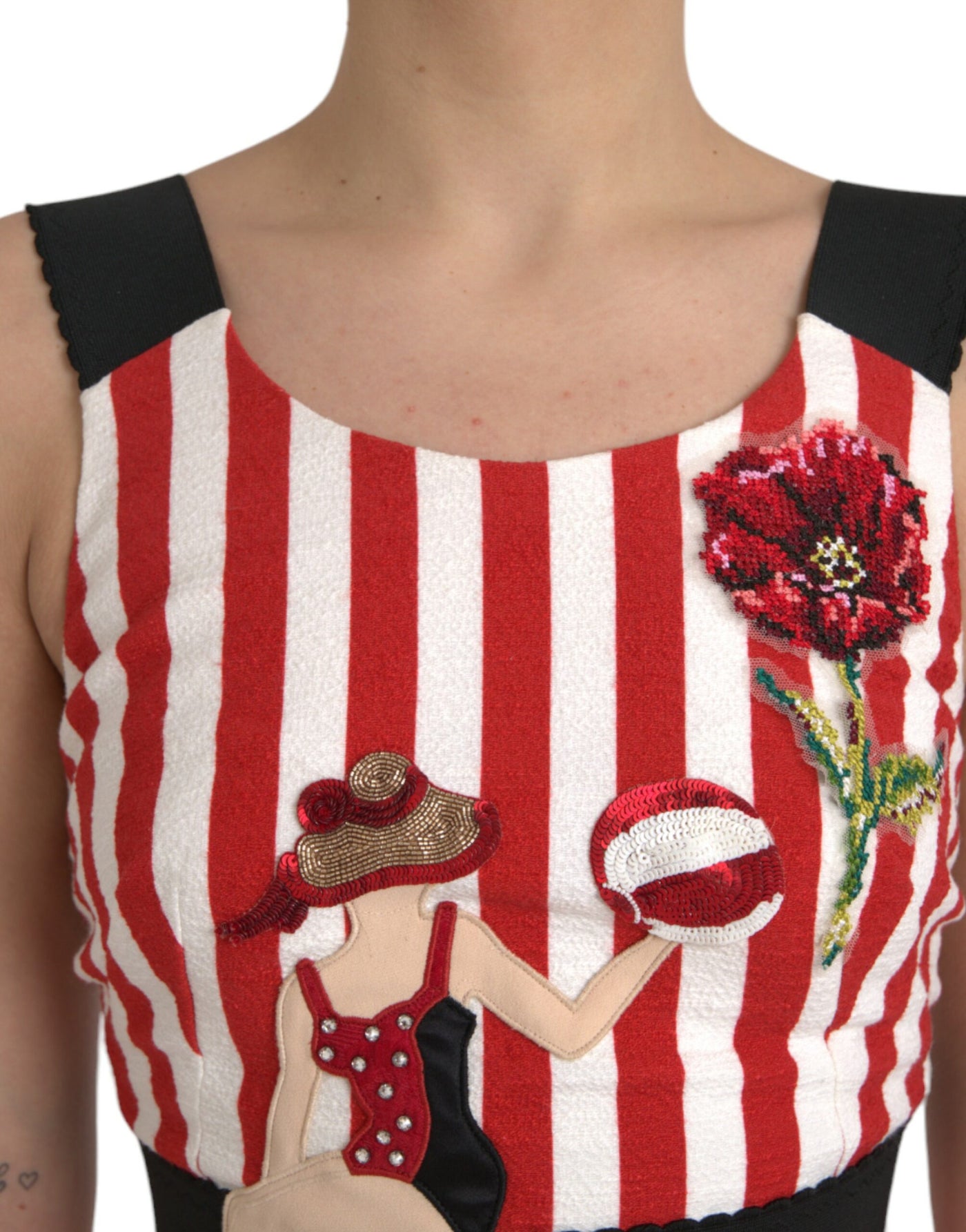 Robe fourreau mi-longue sans manches à fleurs rouges et blanches Dolce &amp; Gabbana