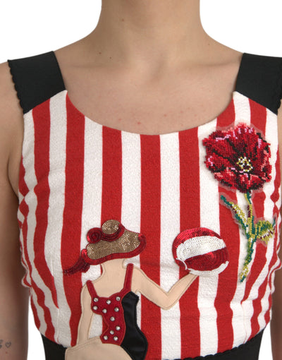 Robe fourreau mi-longue sans manches à fleurs rouges et blanches Dolce &amp; Gabbana