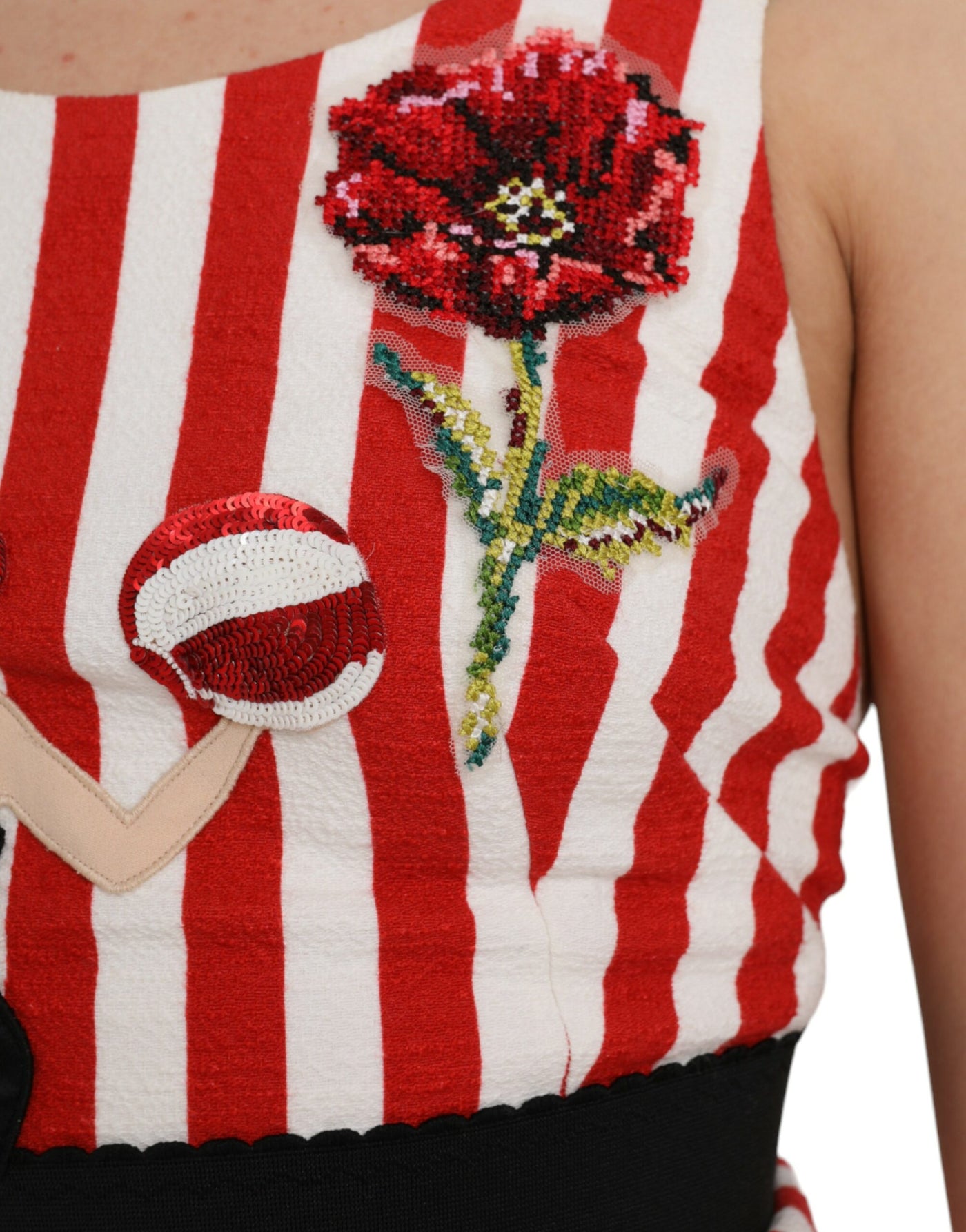 Robe fourreau mi-longue sans manches à fleurs rouges et blanches Dolce &amp; Gabbana