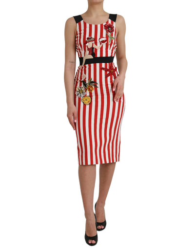 Robe fourreau mi-longue sans manches à fleurs rouges et blanches Dolce &amp; Gabbana