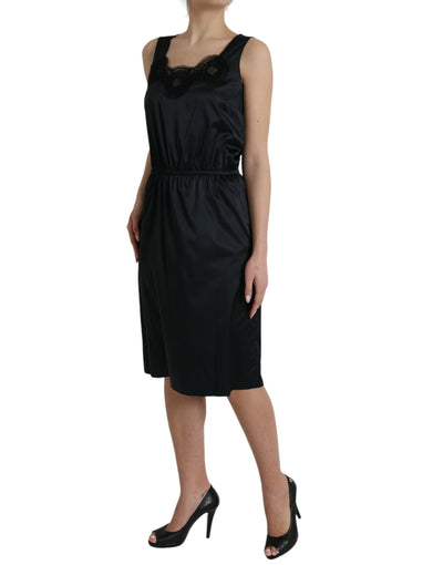 Robe mi-longue fourreau noire en polyester et dentelle Dolce &amp; Gabbana