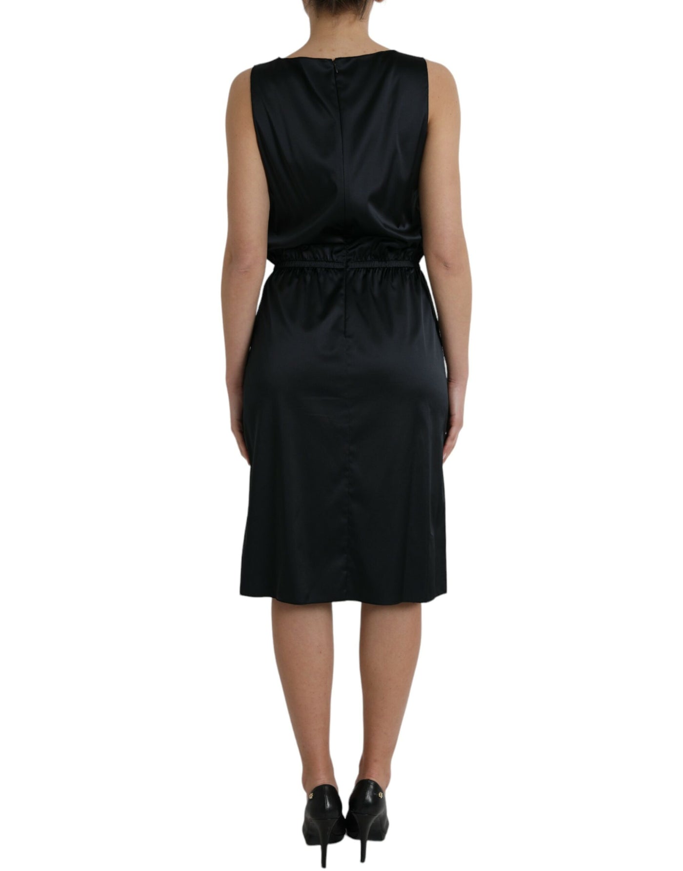 Robe mi-longue fourreau noire en polyester et dentelle Dolce &amp; Gabbana